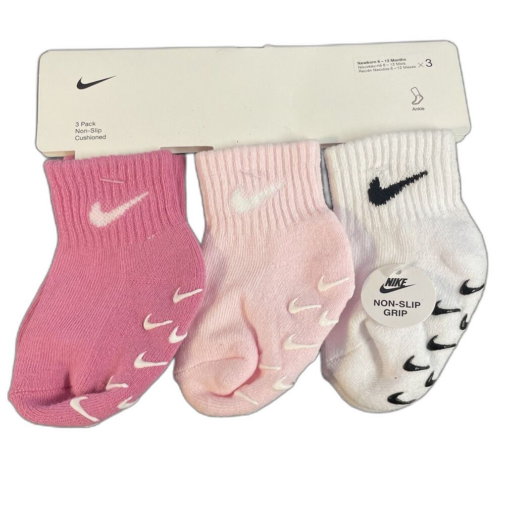 Nike 3 pack non slip lightweight baby girl socks  6-12 Months new - Picture 2 of 7